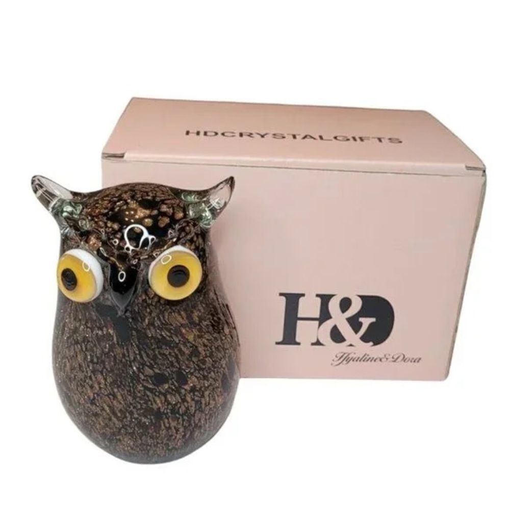Hyaline & Dora H&D Crystal OWL Hand Blown Art Glass Sculpture Figurine NWB